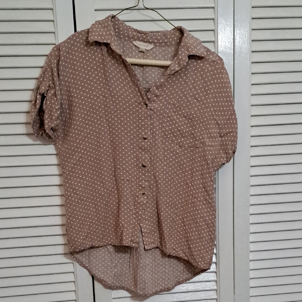 Elegant Brown Polka Dot Button-Down Shirt